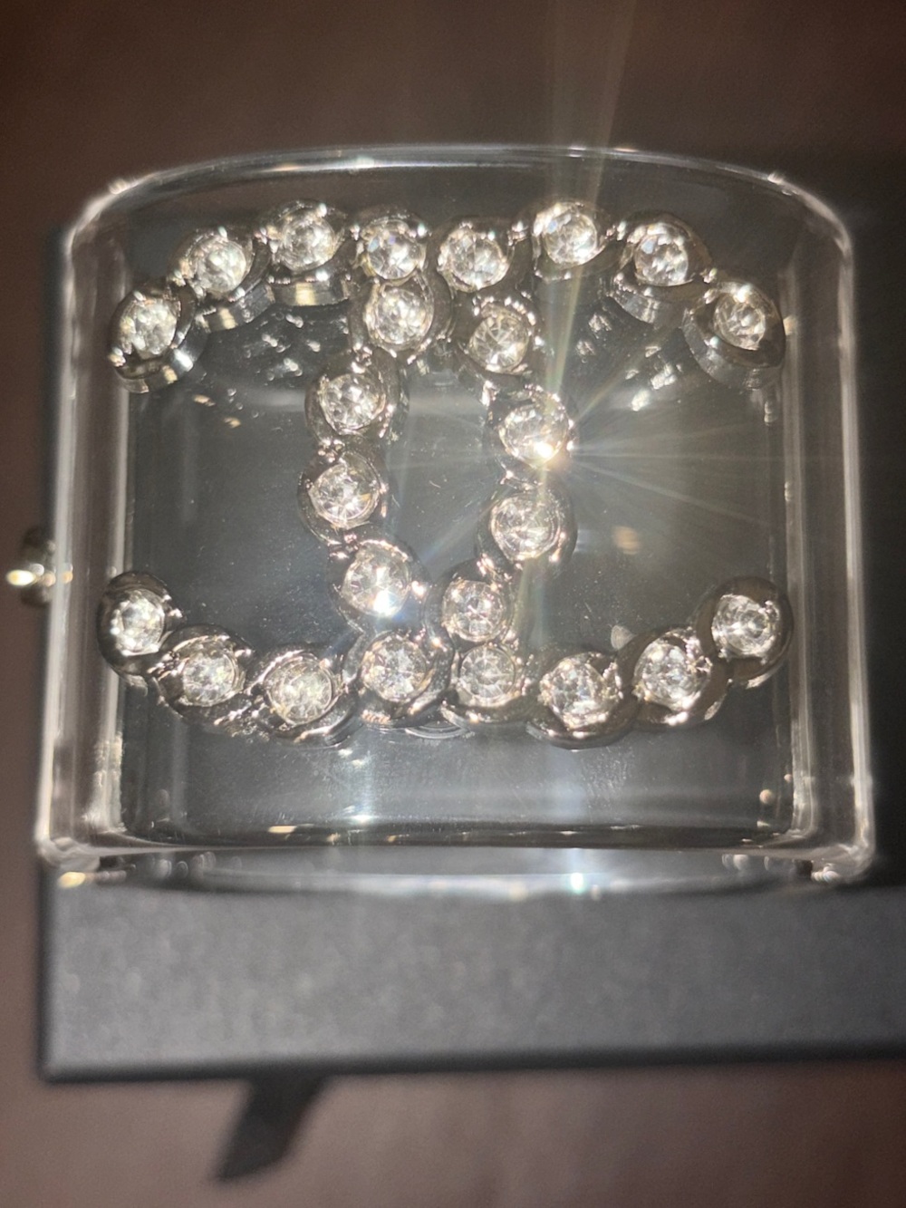 CHANEL CC Clear/Silver Cuff + box